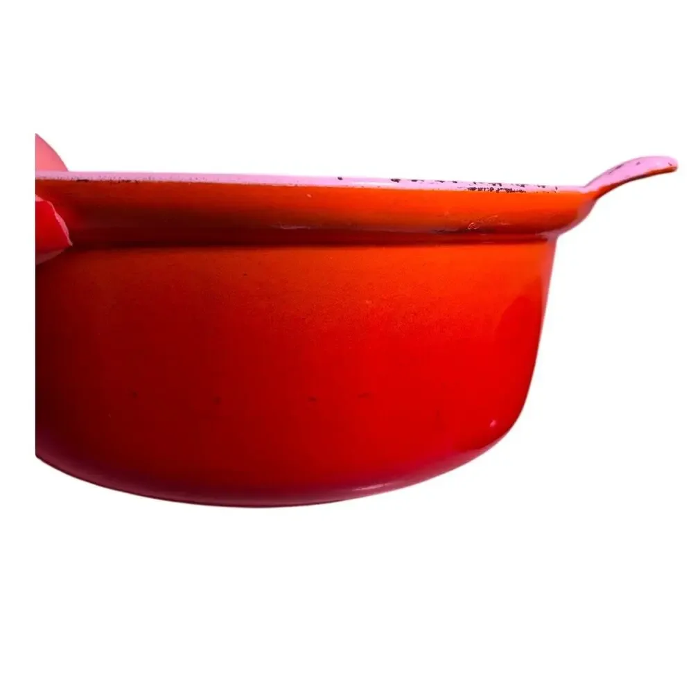 Descoware Vintage Flame Orange Cast Iron Croquette Casserole and Lid 7.5 in